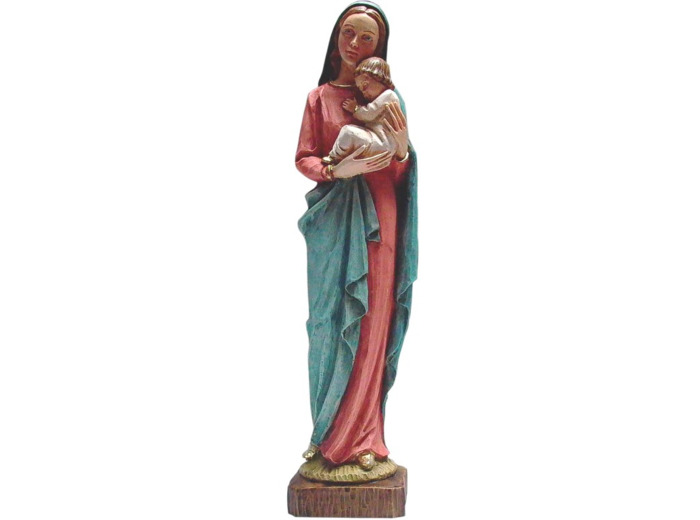 Vierge à l'enfant 25cm polychrome - résine peinte main