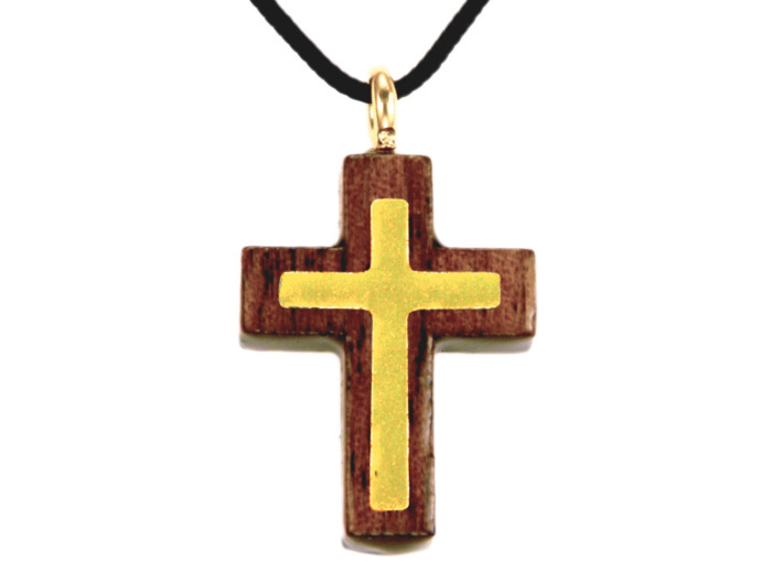 Croix en Bois d'Erable Vernis 2,5cm avec Cordon - 2 TONS DORE