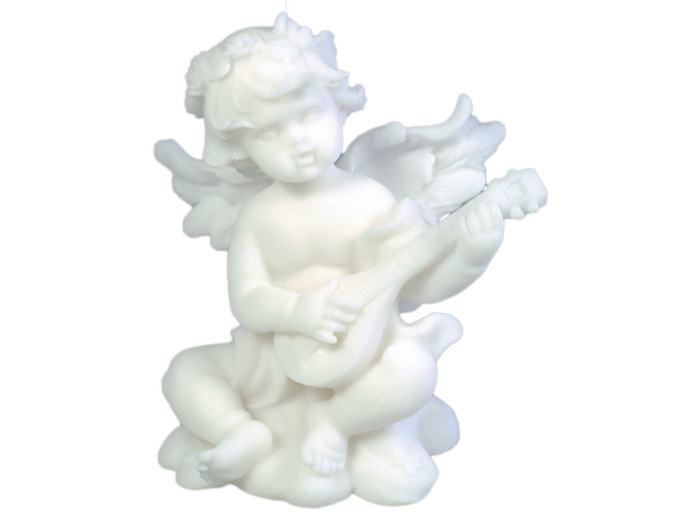 Statue en albâtre 9cm - ANGE MUSICIEN GUITARE Blanc