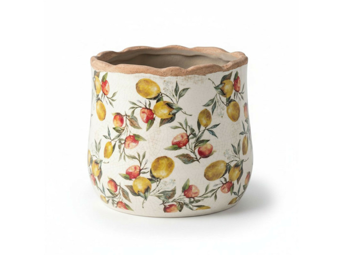 Pot de Fleurs céramique beige Citrons 18x16cm