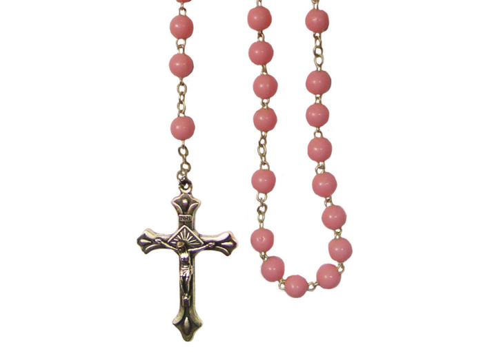 Chapelet Perles Plastique Sur Chaine Argentée - ROSE