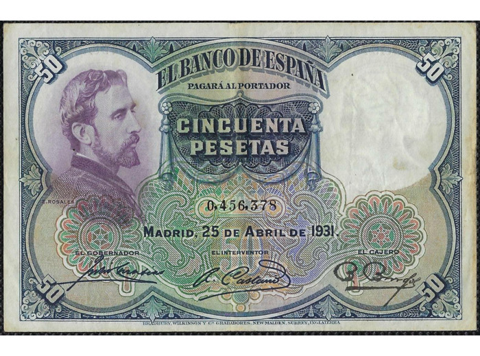 ESPAGNE 50 PESETAS 25 AVRIL 1931 TTB 378 (W82)