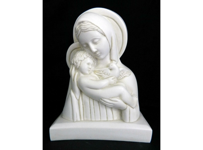Vierge enfant+oiseau-BUSTE résine 14cm-TON IVOIRE