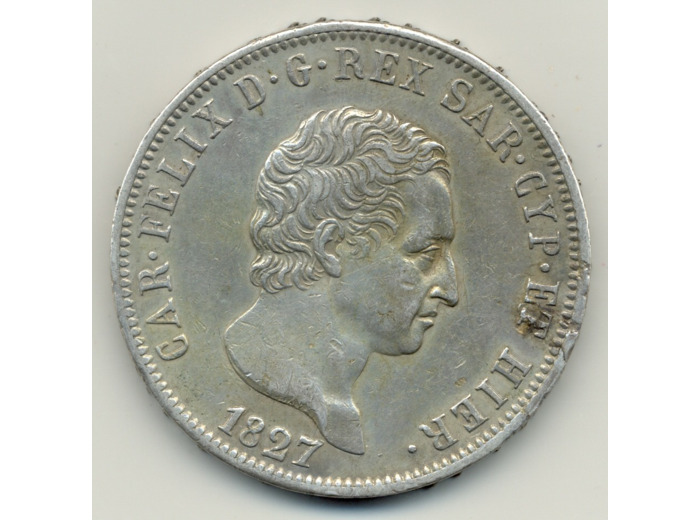 ITALIE SARDAIGNE 5 LIRE 1827 P CARLO FELICE TTB-