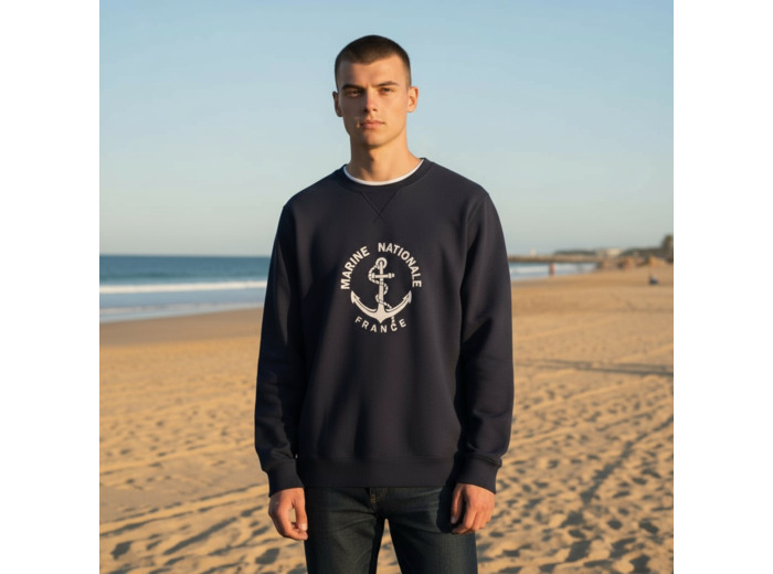 Sweat-shirt à capuche Marine Nationale bleu - Qualité coton