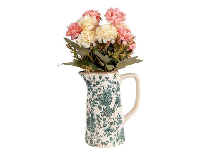 Pichet beige vert floral céramique 16x11x20cm