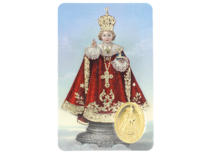 Carte Plastifiée+Poinçon+Prière 55x85cm-ENFANT JESUS DE PRAGUE-lot25