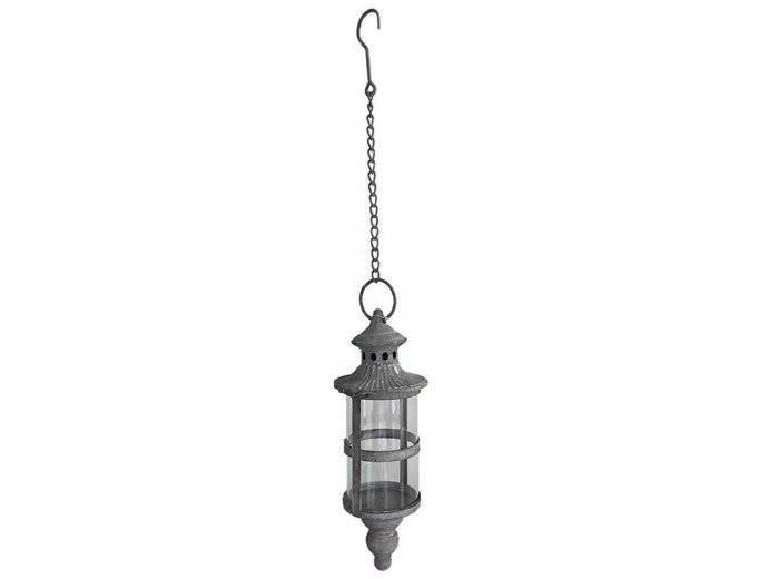 Lanterne suspendue fer gris 11x31cm