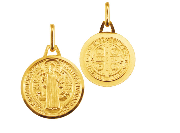 Médaille 16mm en Plaqué Or - St Benoît abbé