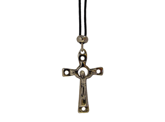 Croix Christ en Métal Argenté Percée 40mm + Lacet