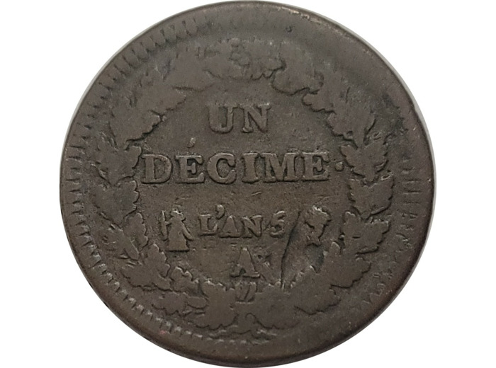 FRANCE 1 DECIME DUPRE AN 5 A (Paris) REFRAPPE DU 2 DECIMES TB (G185)