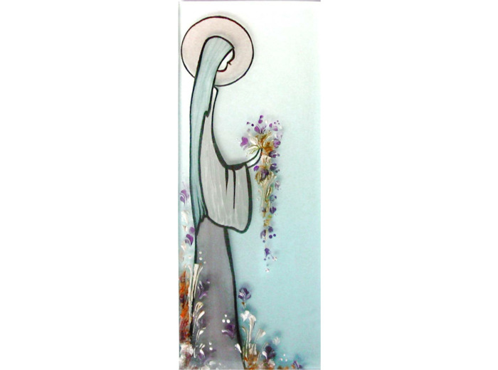 Vierge au bouquet 17,5X6,5cm - EMAUX DU LIBAN