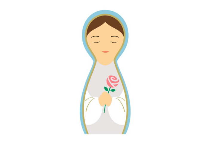Statuette Marie avec rose en bois tourné 5cm