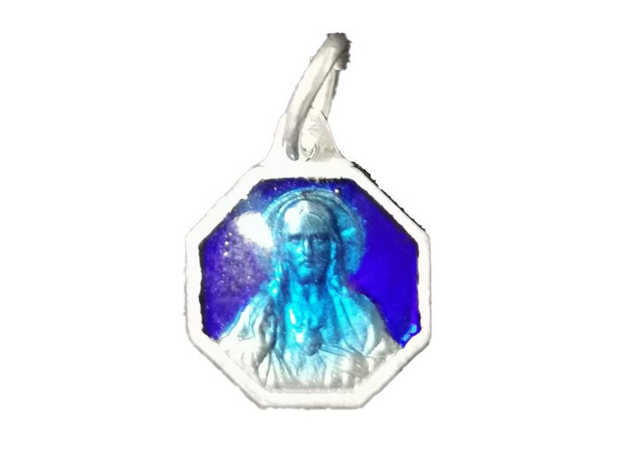 Médaille 27mm en Métal Argenté avec Email Bleu - SCAPULAIRE