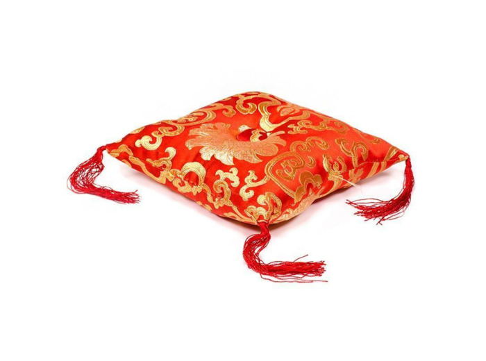 Coussin fleuri rouge pour bol tibétain