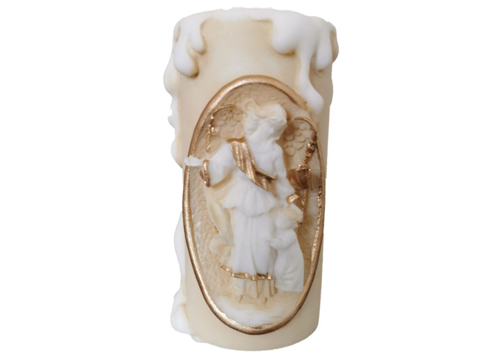 CHANDELLE  ALBATRE 11CM - Ange Enfant Beige et Or