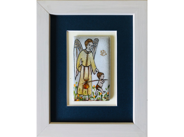 CADRE gris avec Ange et Petits Pas 16x20cm - EMAUX DU LIBAN