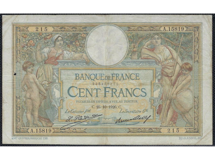 FRANCE 100 FRANCS MERSON sans LOM 23-10-1926 A.15819 TB+ (F24/05)