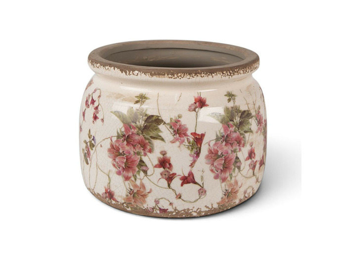 Pot de fleur rose céramique beige 15x20x20cm
