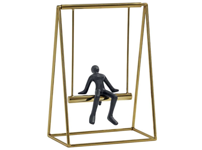 Statuette aluminium homme sur balançoire 26x15x37cm
