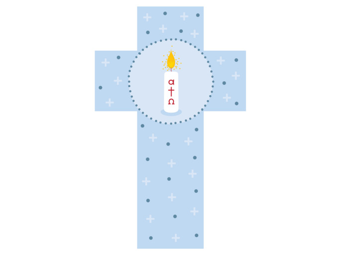 Croix Cierge bleue 12cm
