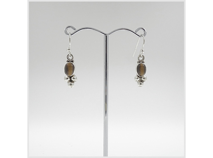 Boucles d'oreilles Oeil de tigre et Argent Massif