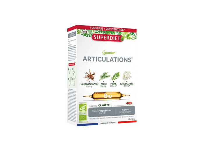 Quatuor Articulation Harpagophytum Prêle Frêne Reine des prés 20 ampoules de 10ml