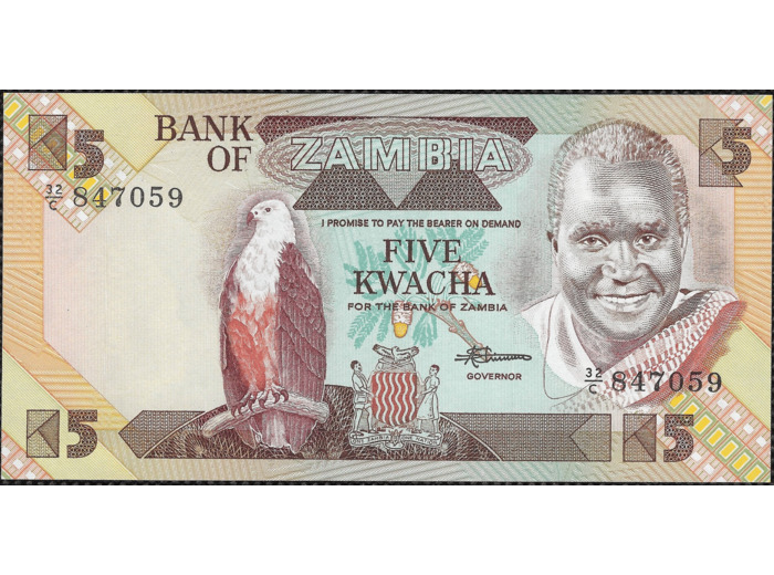 ZAMBIE 5 KWACHA non daté (1980-88) SERIE 32C NEUF W25d