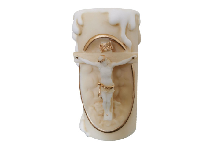 CHANDELLE EN  ALBATRE 11CM - Crucifixion Beige et Or