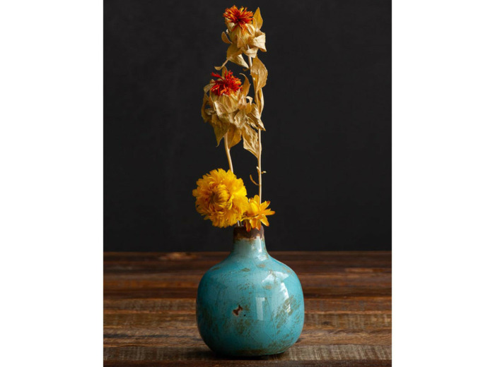 Vase en Céramique Turquoise Émail Craquelé 10x9cm