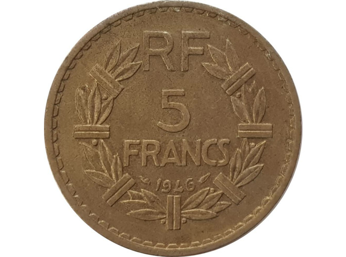 FRANCE 5 FRANCS LAVRILLIER CUPRO ALU 1946 TTB+ (G761a)