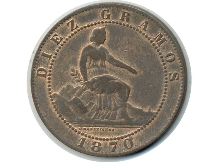 ESPAGNE 10 CENTIMOS 1870 OM TTB+ (W663)