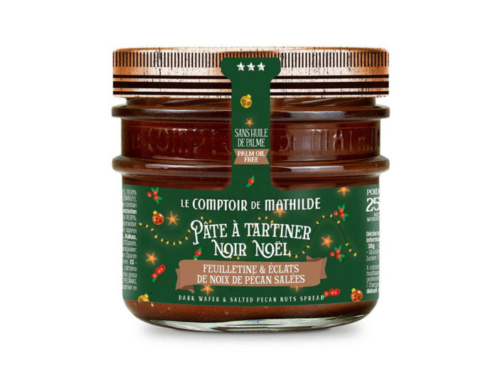 Pâte à Tartiner Noir Noël Feuilletine Eclats de Noix de Pécan
