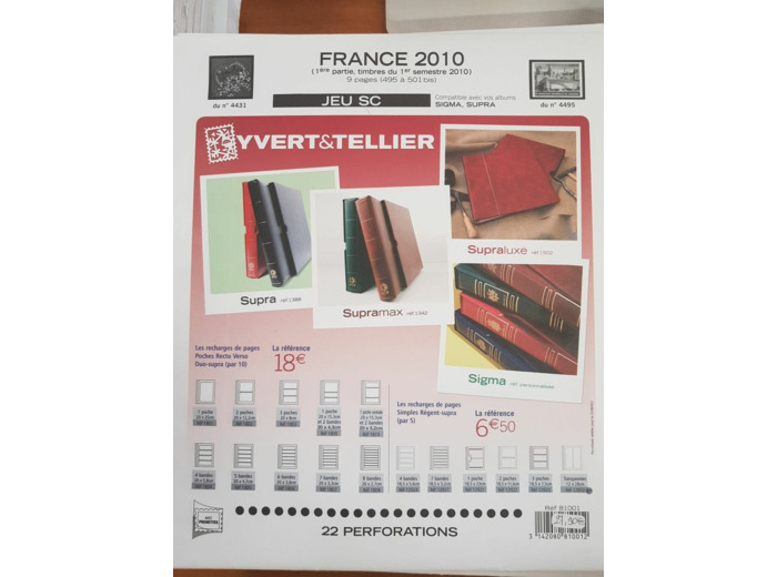 FEUILLE COMPLEMENTAIRE FRANCE SC 2010 1re partie (AVEC POCHETTE) YVERT