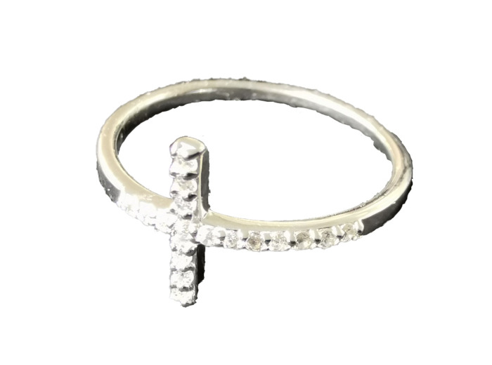Bague en Argent 925 Taille 56 - CROIX + STRASS