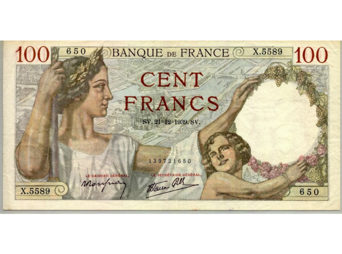 FRANCE 100 FRANCS SULLY SERIE W.879 14-9-1939 TTB