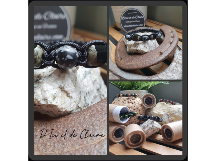 Bracelet Shamballa XL 5 perles de verre et obsidiennes mouchetées