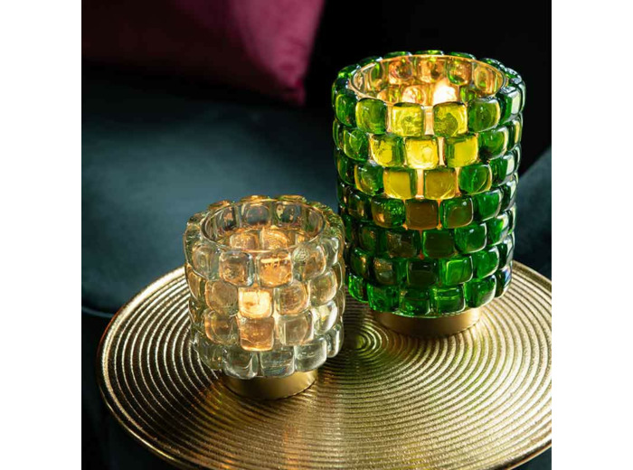 Photophore carré mosaïque verre vert 15x15x20cm