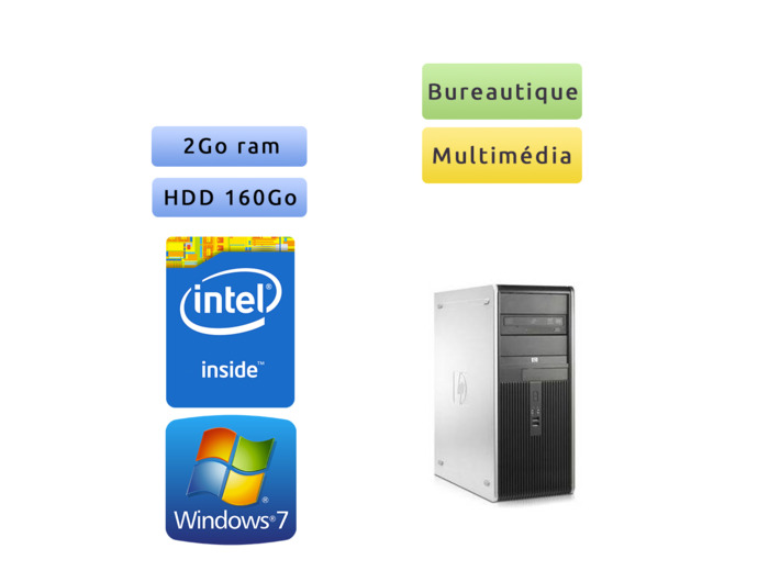 HP Compaq DC7900 - Windows 7 - C2D 2GB 160GB - Ordinateur Tour