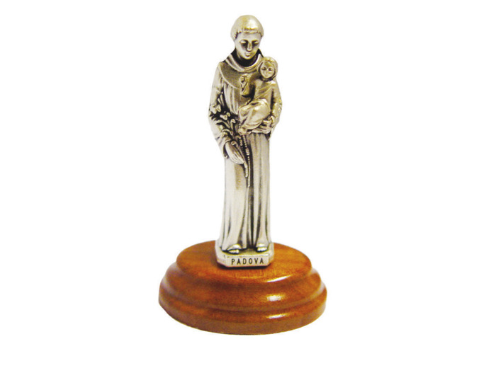 Statue 7cm en Métal Argenté avec Socle en Olivier - SAINT ANTOINE