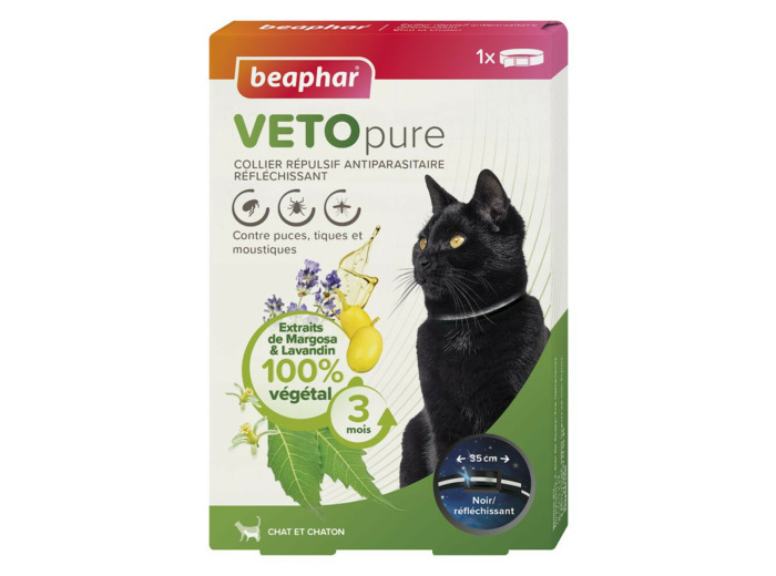 VETOpure, collier répulsif antiparasitaire réfléchissant pour chat
