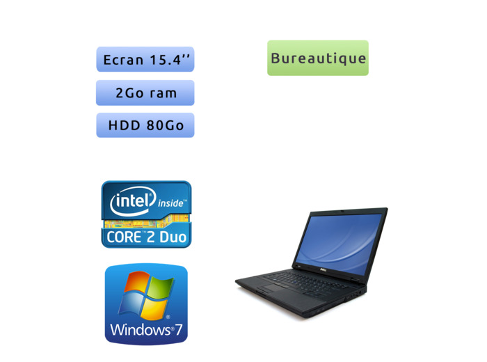 Dell Latitude E5500 - Windows 7 - C2D 2Go 80Go - Port Serie - 15.4 - Ordinateur Portable PC