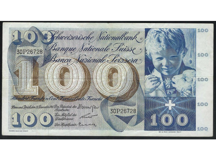 SUISSE 100 FRANCS FRANKEN 21-12-1961 SERIE 30P TTB
