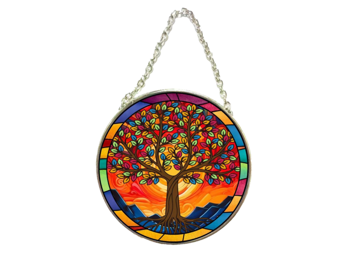 Vitrail Mural en verre D114mm, avec ventouse - ARBRE DE VIE