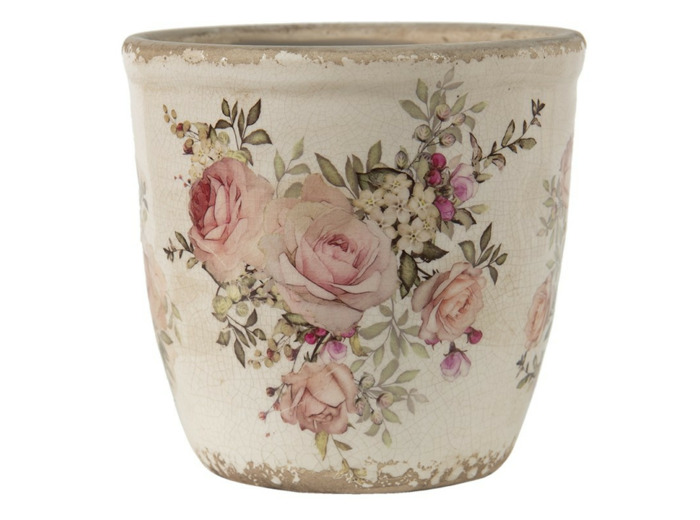 Pot de fleur rose céramique beige 12x12x12cm