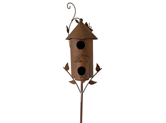 Nichoir cabane oiseaux fer rouille 23x23x160cm
