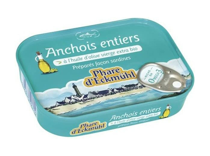 ANCHOIS ENTIERS HUILE OLIVE 115G Phare d Eckmühl