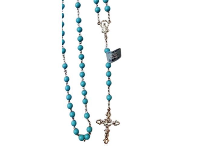Chapelet TURQUOISE et ARGENT 925-  6mm + BOITE