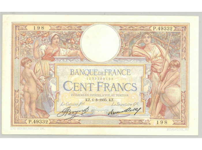 FRANCE 100 FRANCS MERSON SANS LOM SERIE P.49332 1-8-1935 TTB+