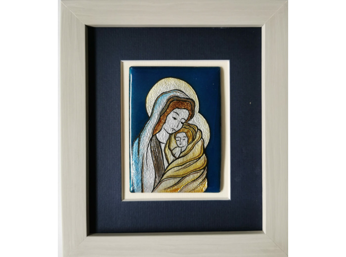 CADRE gris avec VIERGE DE DOUCEUR 13x15cm - EMAUX DU LIBAN
